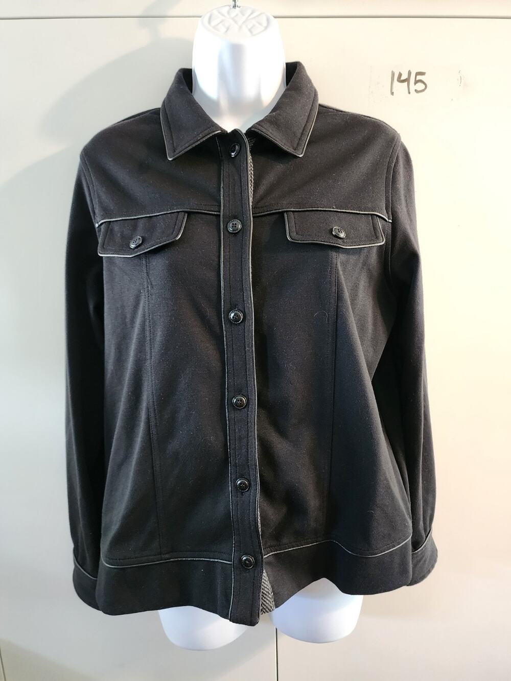 Vintage Blast Petites Womens Jacket Petite Black Contrast Stitch Trucker Shacket